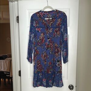 Anthropologie Floral Long Sleeve Dress - Blue and Red